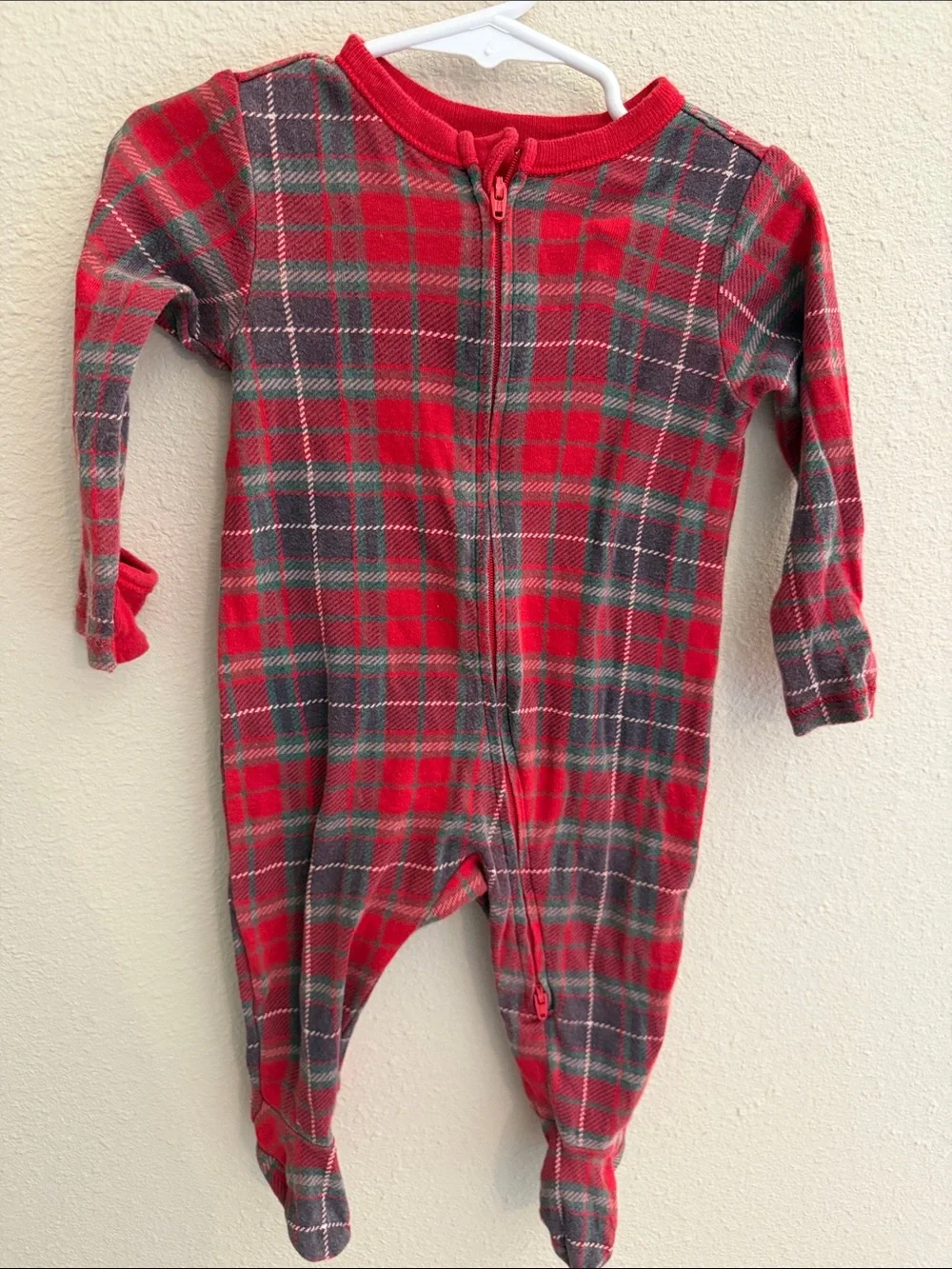 Kids Red Plaid Footed One-Piece Pajamas - Double Zipper